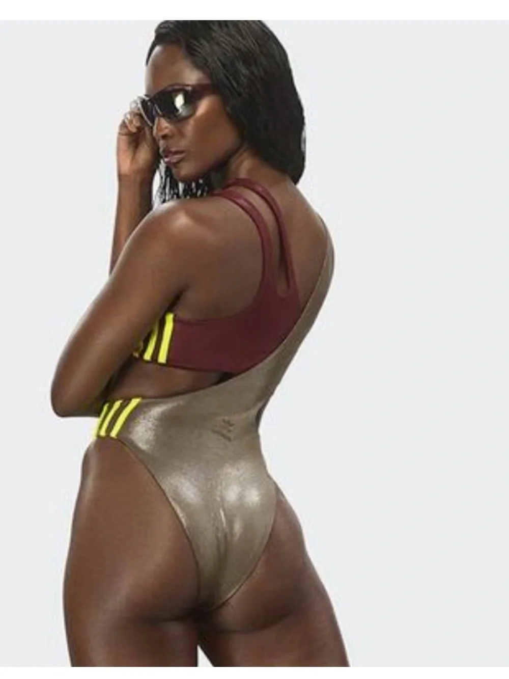 NWT SOLDOUT Adidas Ivy Park Beyoncé Metallic Asymmetric Cutout Swimsuit, US M - Picture 5 of 8